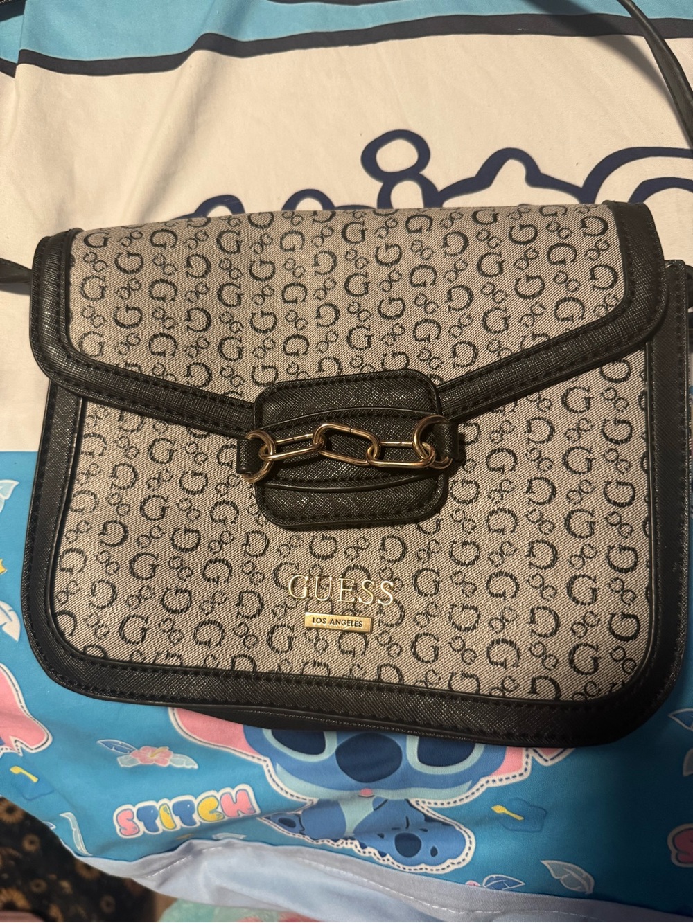 GUESS Tan & Black Signature Chain Crossbody Bag